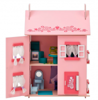 Большой домик из дерева для кукол "Милана" с 14 предметами мебели