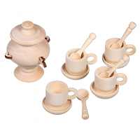 Деревянный чайный сервиз "Посидим вчетвером" с самоваром