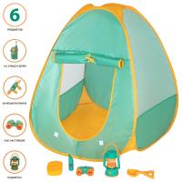 Детская игровая палатка "Набор Туриста" с набором для пикника 5 предметов: лампа, аптечка, бинокль, лопатка, мультиприбор (свисток, фонарик, компас)