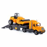 Автомобиль-трейлер и дорожный каток